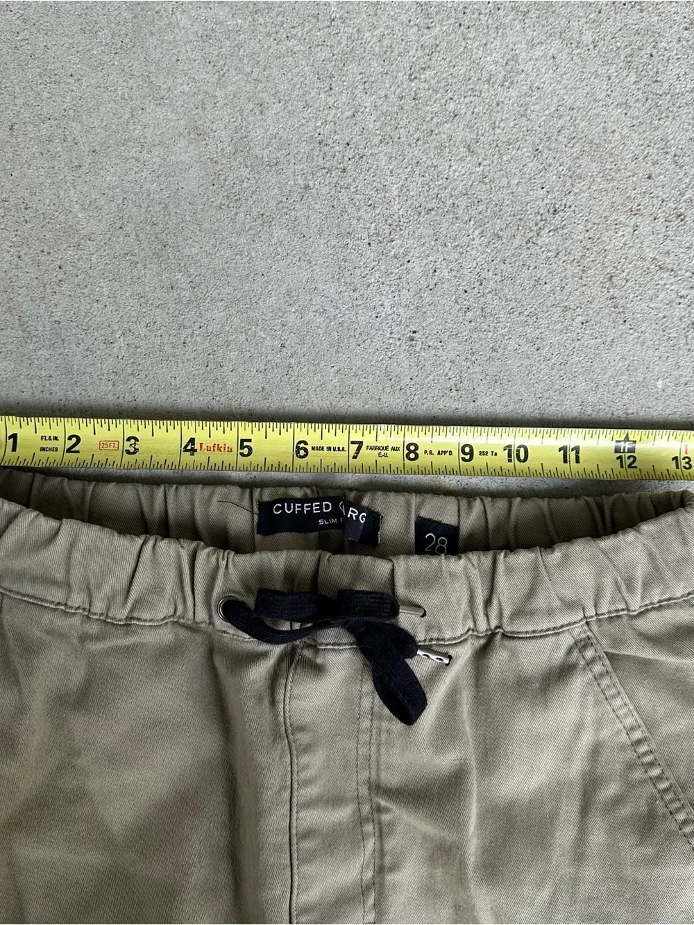 Men's Olive Green Cuffed Cargo brand Shorts with Drawstring size 28 Waist